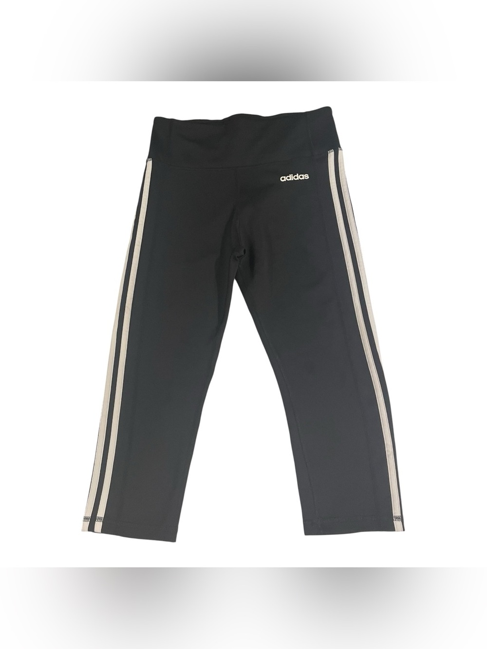 Adidas Climalite Capri Legging 3 Stripe Black Pocket Athletic Womens M Running